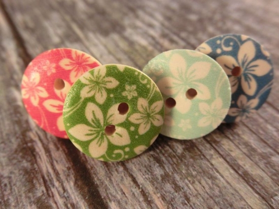 Preview: Ohrstecker Holzknöpfe Hibiskus Hawaii